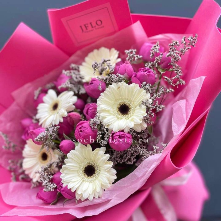 Букет гербер и мисти бабблс  в Волжские