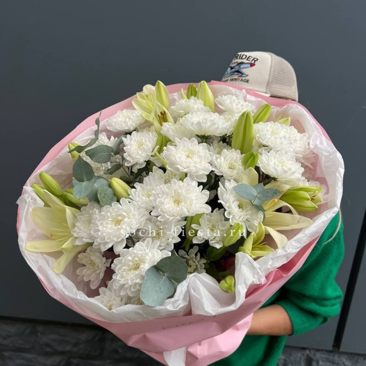  Букет  хризантемы и лилии в Волжские