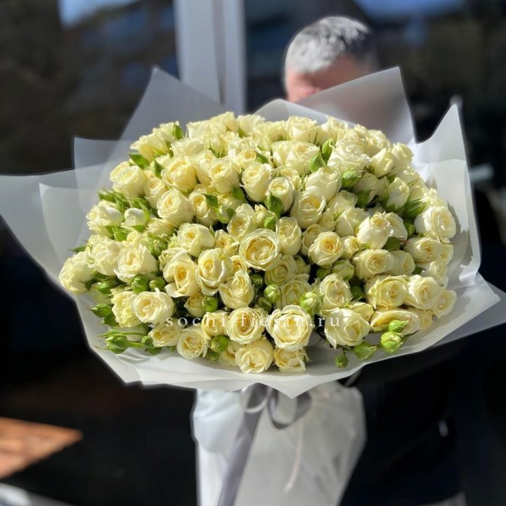 Белые кустовые розы 31 шт в Волжские