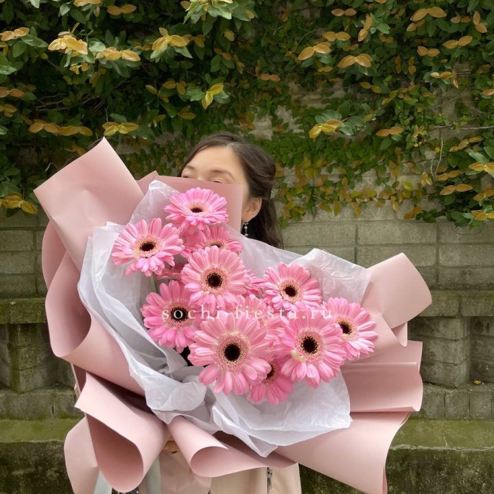 13 розовых гербер в Волжские