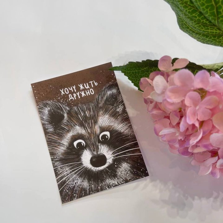 Открытка к букету "Енотик" в Волжские