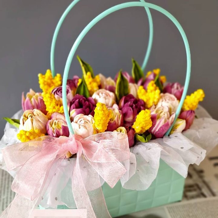Тюльпаны в сумочке из зефира в Волжские