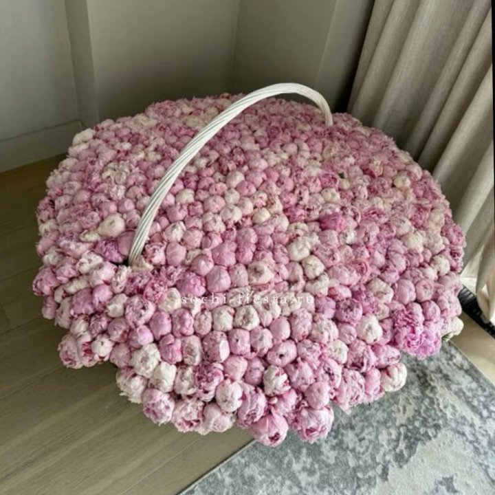 Корзина 555 пионов в Волжские