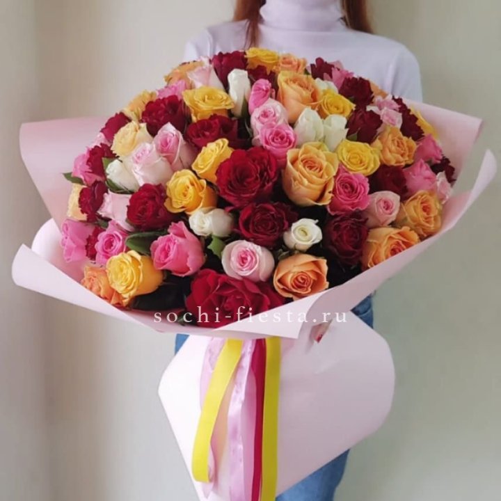 101 роза Кенийский микс "Нежность" в Волжские