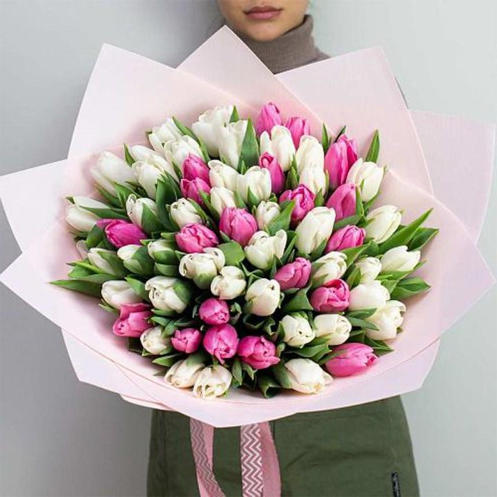 61 бело-розовый тюльпан в Волжские